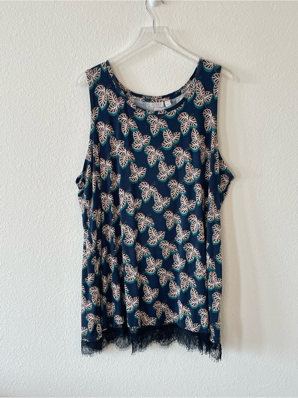 Logo Layers by Lori Goldstein Floral Print Lace Trim Tank Green & Brown 3X